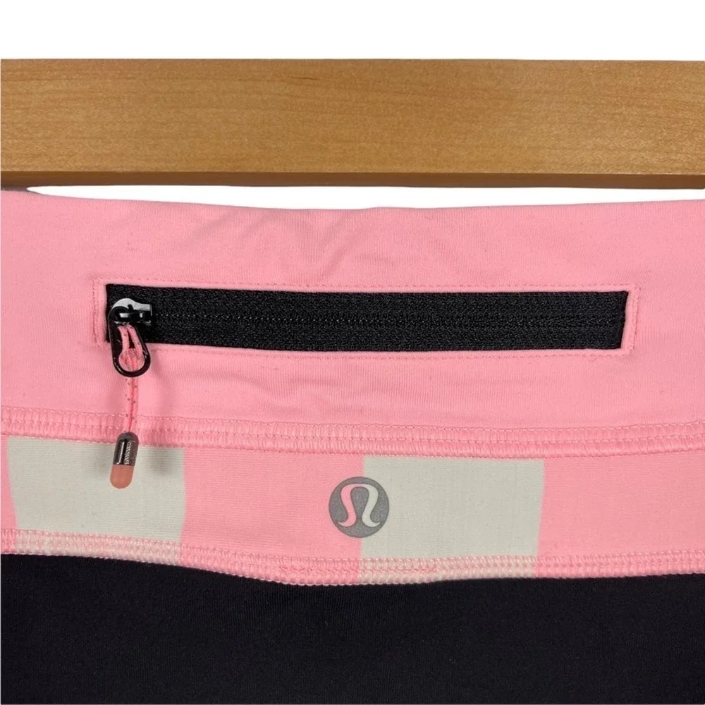 Lululemon Up The Pace Crop Black / Steep Stripe Bleached Coral Horizontal Size 2